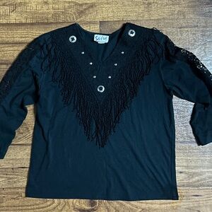 Sas’sa ~ Women’s Medium ~ USA ~ Western ~ Black ~ Fringe/Conchos/Studded Top